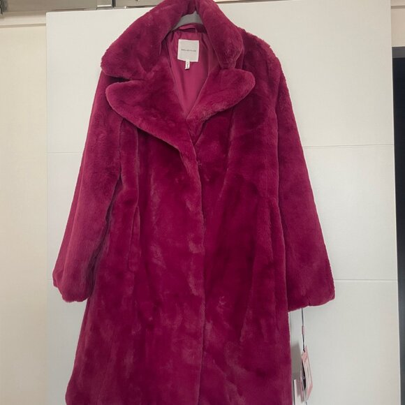 New Avec Les Filles Magenta Faux Fur Notch Collar Coat - Picture 6 of 11